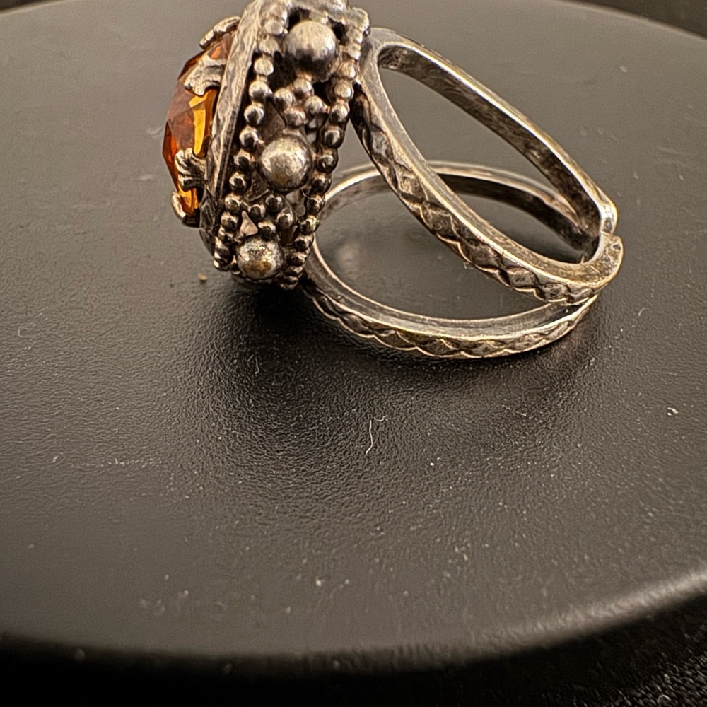 Silver Statement Ring With Amber Gemstone - image 3
